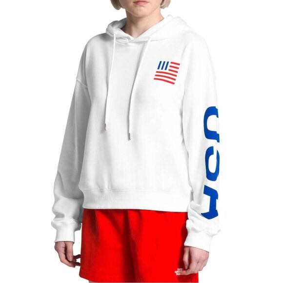 The North Face IC White Patriotic USA Flag Pullover Drawstring Hoodie - Picture 1 of 13